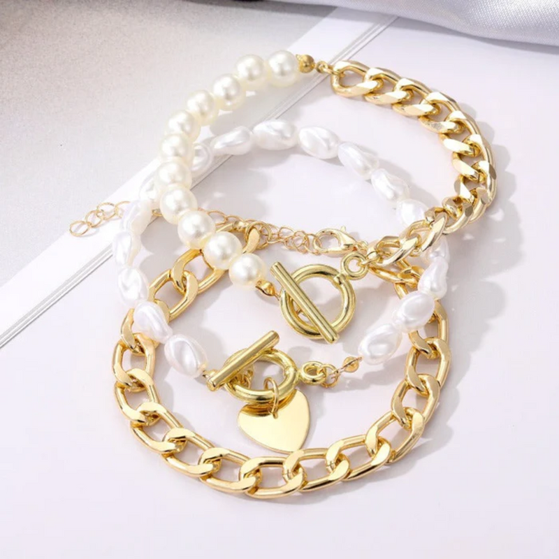 Conjunto de Pulseiras Folheadas a Ouro 18k Jóias Hannah